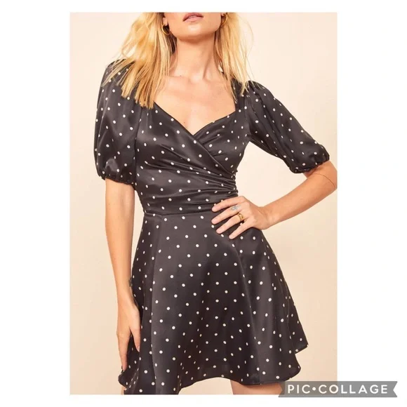 Reformation 2 Lane Silk Polka Dot Wrap Style Mini Dress - Picture 2 of 13